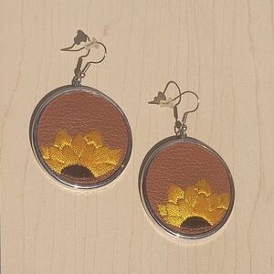 Sunflower Brown Leather and Silver Earrings